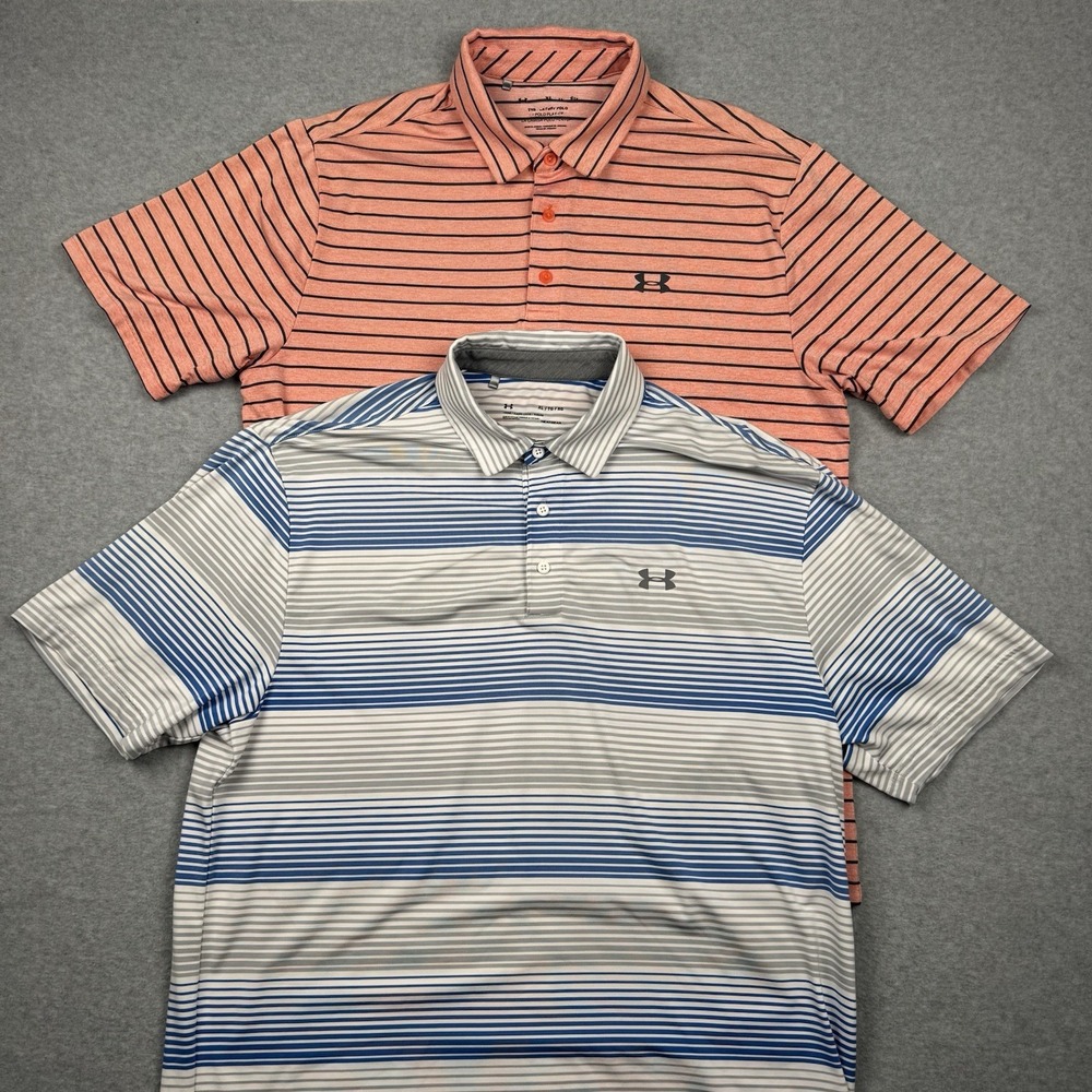 Under Armour The Playoff Polo Shirt Lot of 2 Mens XL Golf Performance Striped